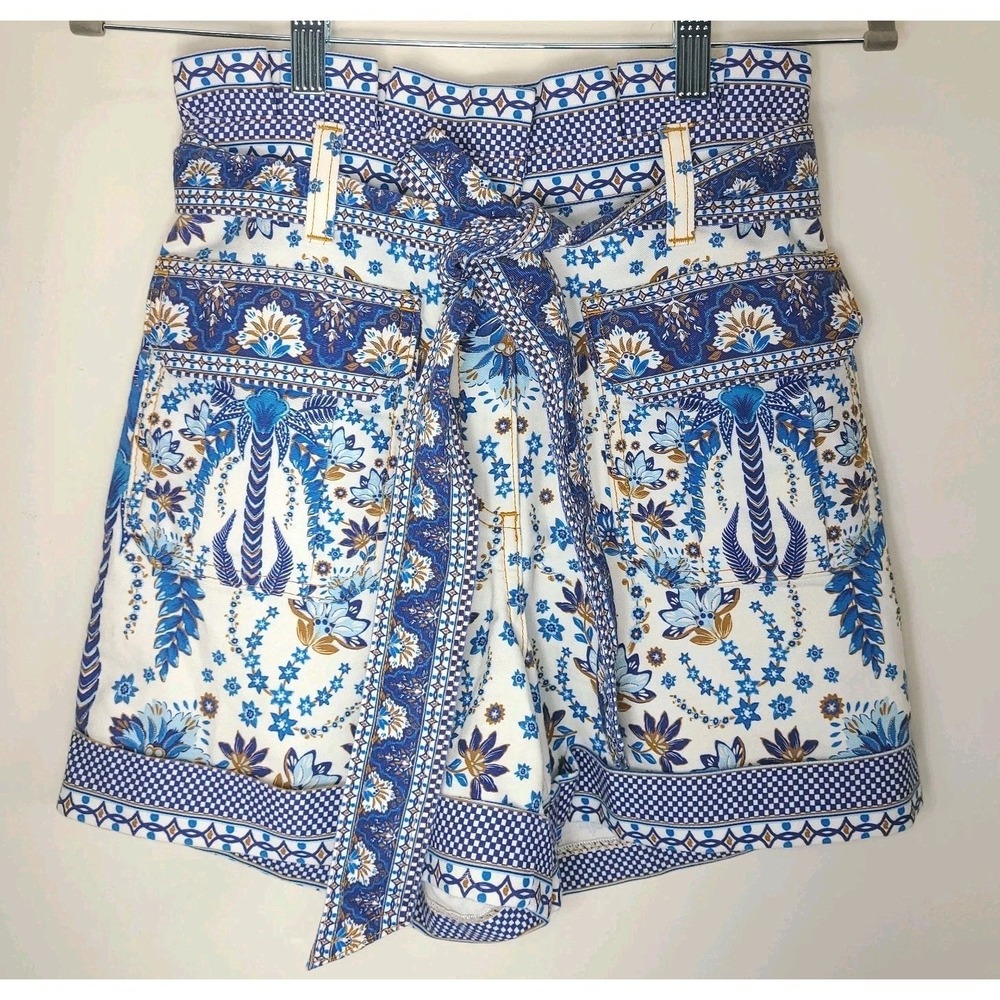 Farm Rio Tropical Print Encanto Paperbag High Waist Shorts Belted Size 23 EUC